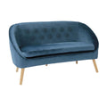2026 Canapé 2 places en velours bleu – style scandinave rétro avec pieds en bois naturel – confort élégant