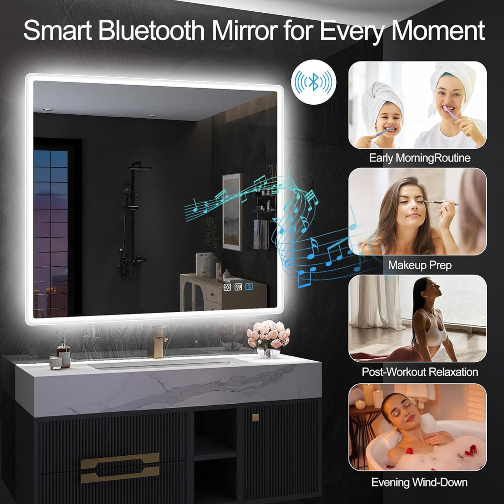 2026 Miroir de salle de bain S'bagno avec éclairage 1200 x 700 mm, IP44, LED, Bluetooth, antibuée, 3 couleurs de lumière (3 000 K, 4 000 K, 6 500 K), intensité variable, mémoire, vertical ou horizontal. Miroirs de salle de bain avec LED.