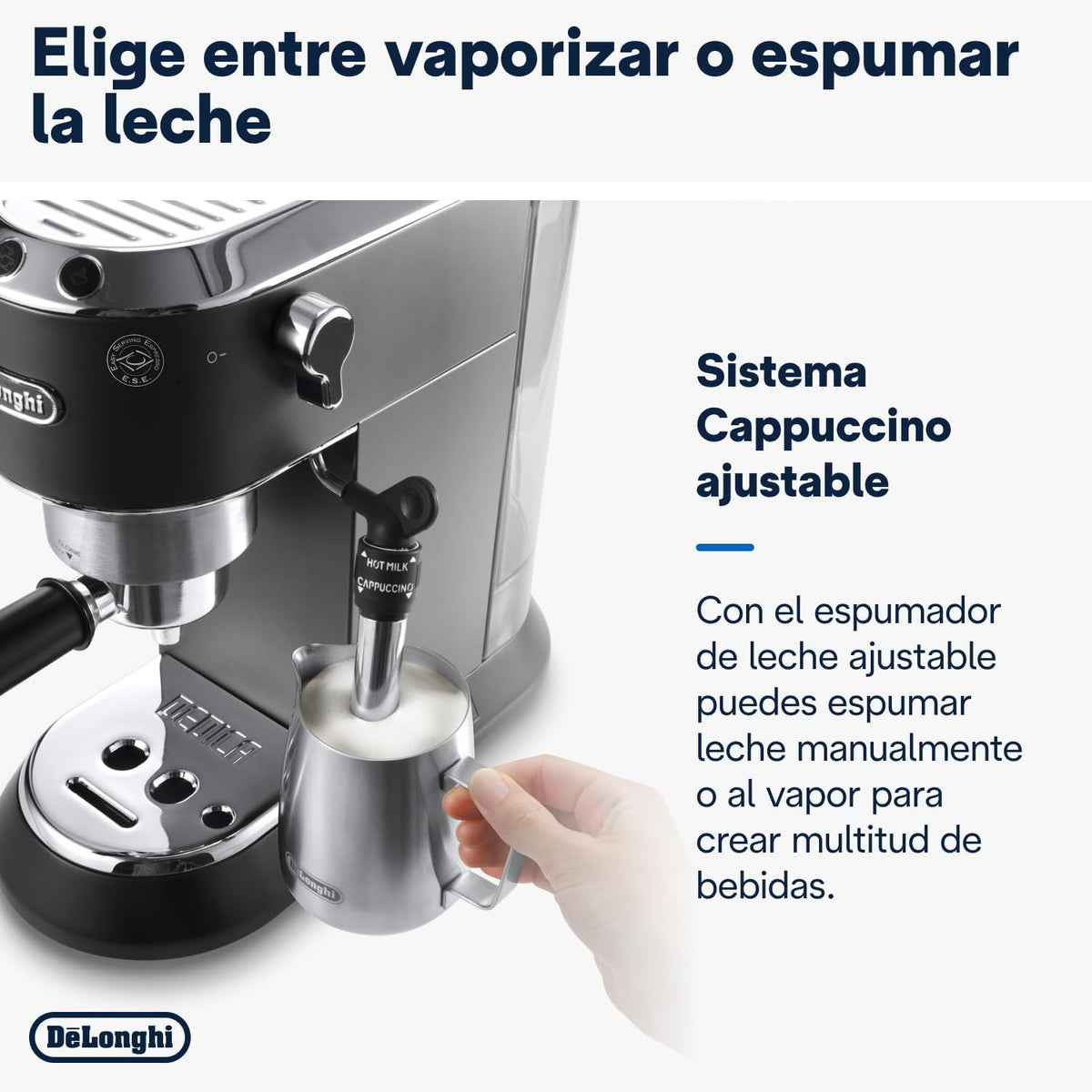2026 De'Longhi Dedica – Cafetière à pompe en acier inoxydable pour café moulu ou individuel, expresso et cappuccino, réservoir de 1,3 litre, système anti-goutte, modèle EC685.M, couleur métal