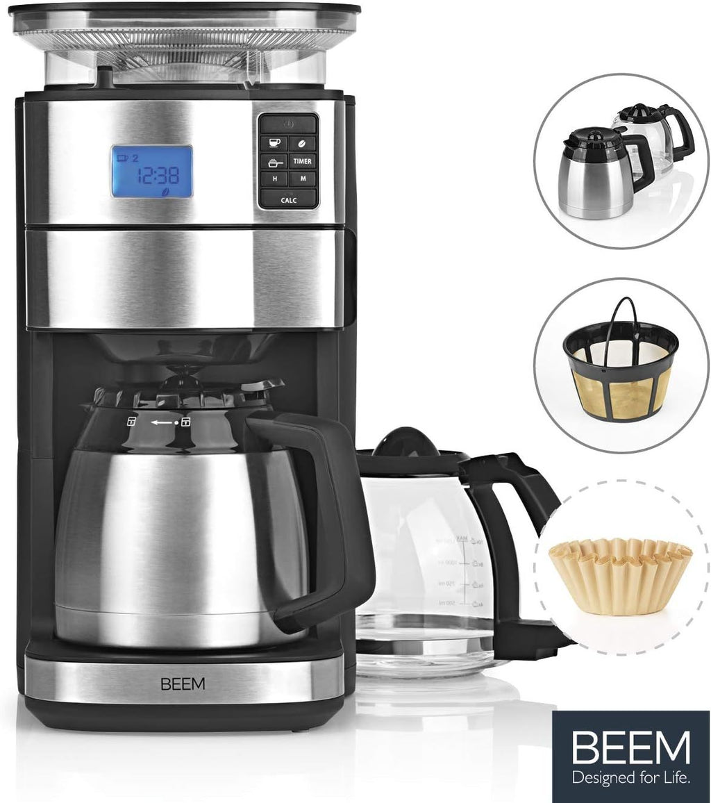 2026 BEEM FRESH-AROMA-PERFECT II Filterkaffeemaschine mit Mahlwerk - Thermo | Edelstahl | Thermokanne | 24h-Timer | 1000 W | 180 g Bohnenbehälter