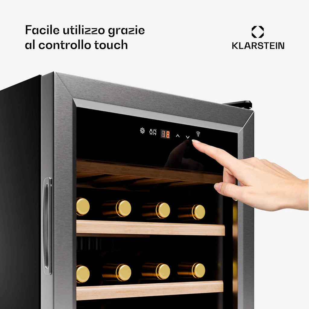 2026 KLARSTEIN Shiraz Premium Smart 24 - Frigorifero per vini, 24 bottiglie, temperatura regolabile, illuminazione LED, controllo WiFi, display touch