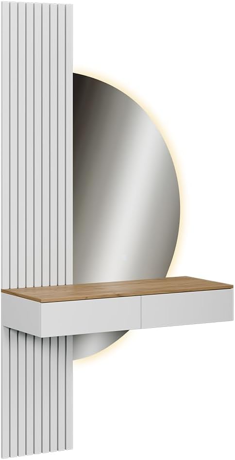 2026 Vicco Melina Dressing Table White/Oak 100cm with LED Mirror