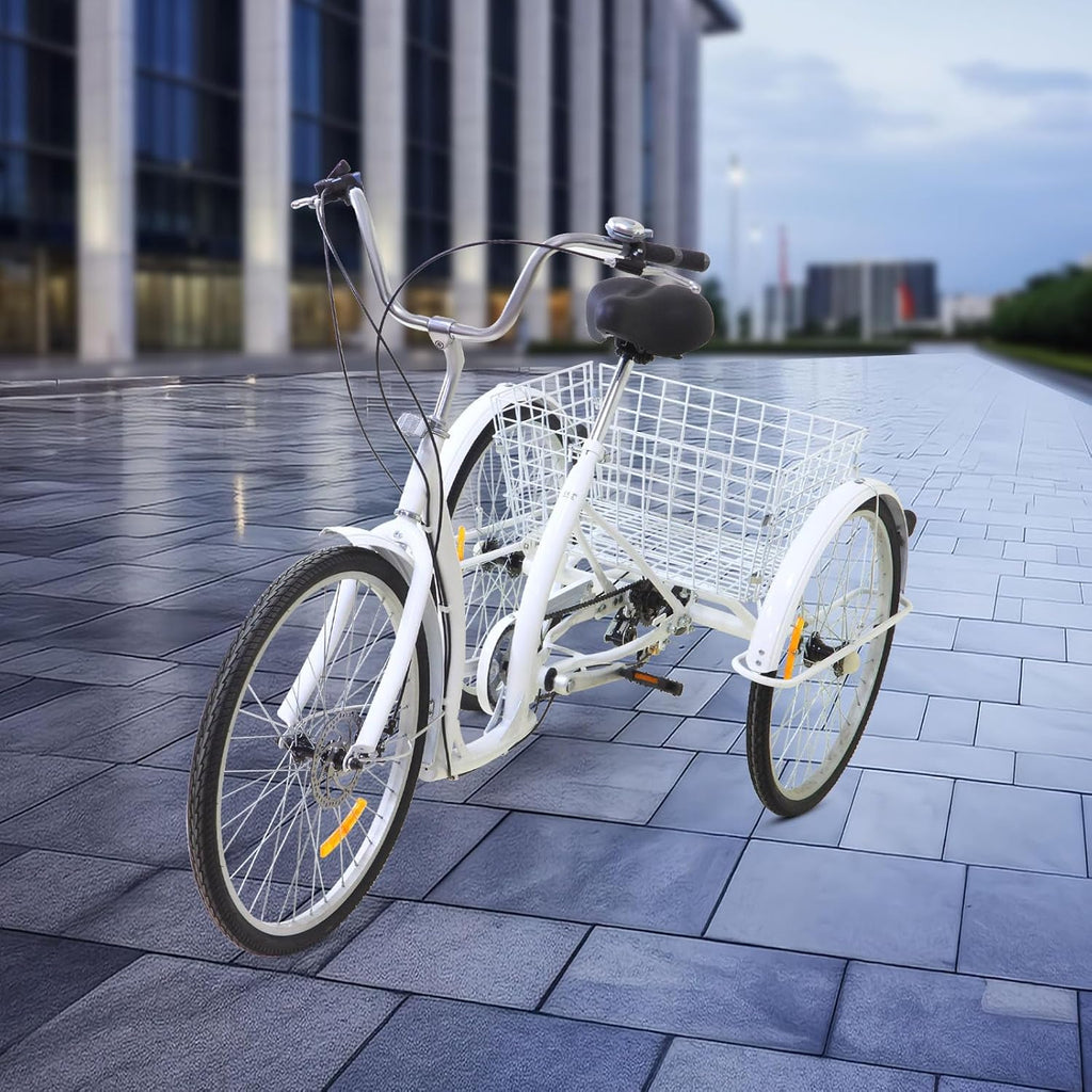 2026 26 Pollice 6 Marce 3 Ruote Triciclo Bicicletta per Adulti Anziani con Cestino Bianco Anziani Donne Per Trike Bike Ciclismo Porta