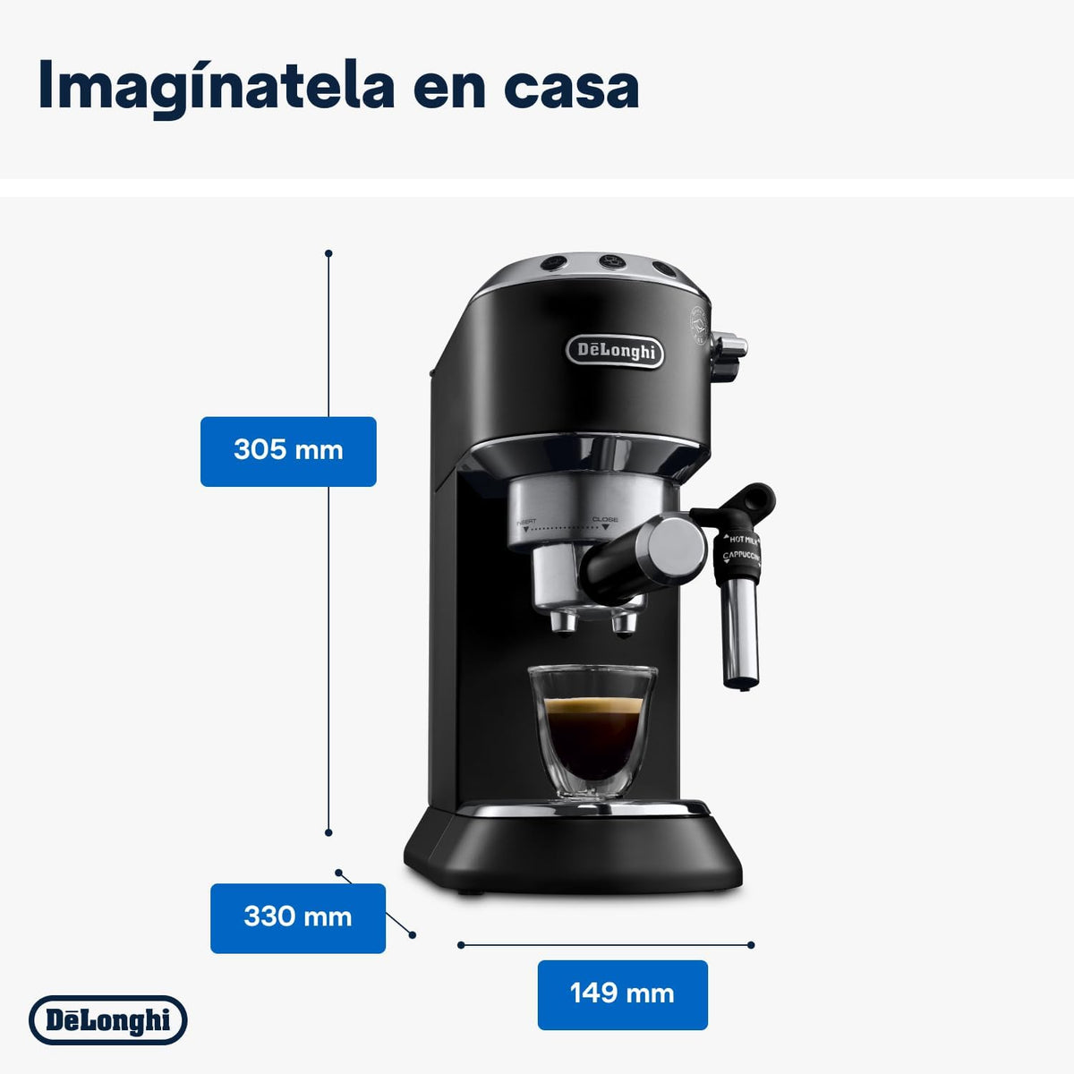 2026 De'Longhi Dedica – Cafetière à pompe en acier inoxydable pour café moulu ou individuel, expresso et cappuccino, réservoir de 1,3 litre, système anti-goutte, modèle EC685.M, couleur métal