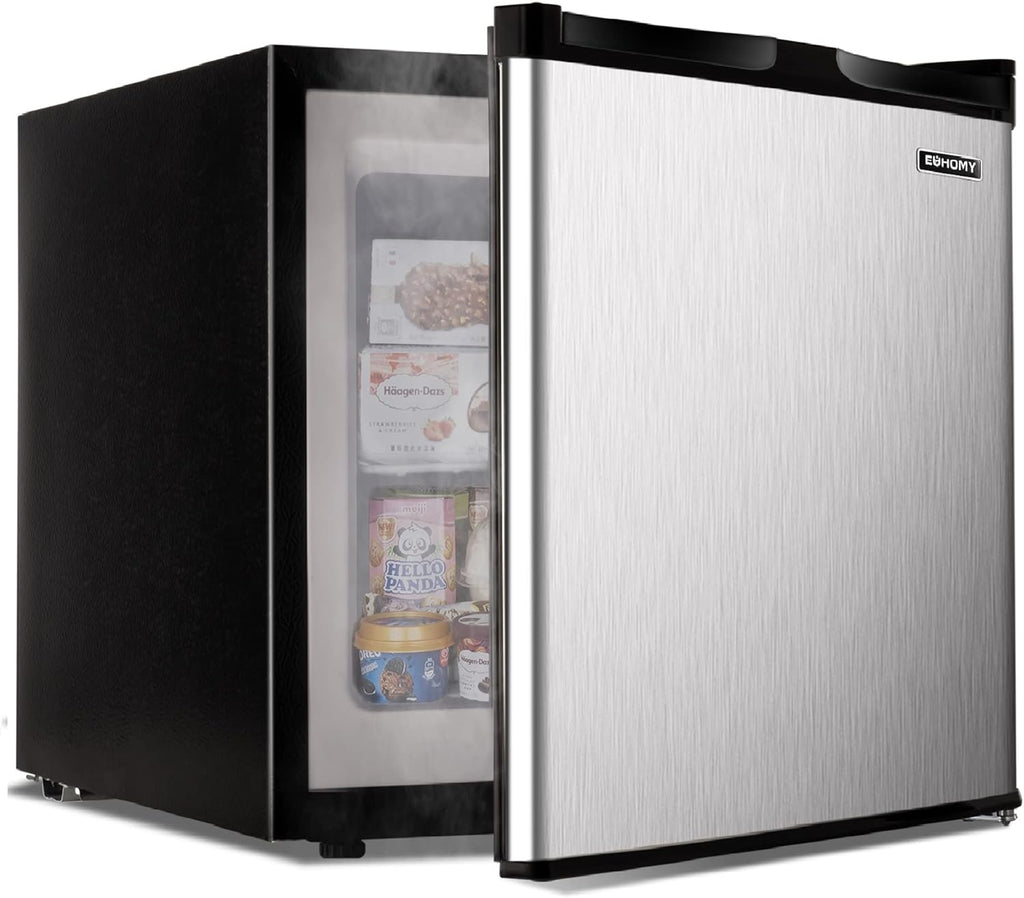 2026 Congélateur vertical 2025 de 85 litres (3 pi³). Porte réversible simple en acier inoxydable. Congélateur compact pour la maison, les résidences étudiantes, les appartements et les bureaux (argenté).