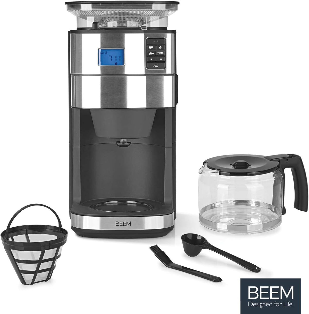 2026 BEEM FRESH-AROMA-PERFECT II Filterkaffeemaschine mit Mahlwerk - Thermo | Edelstahl | Thermokanne | 24h-Timer | 1000 W | 180 g Bohnenbehälter