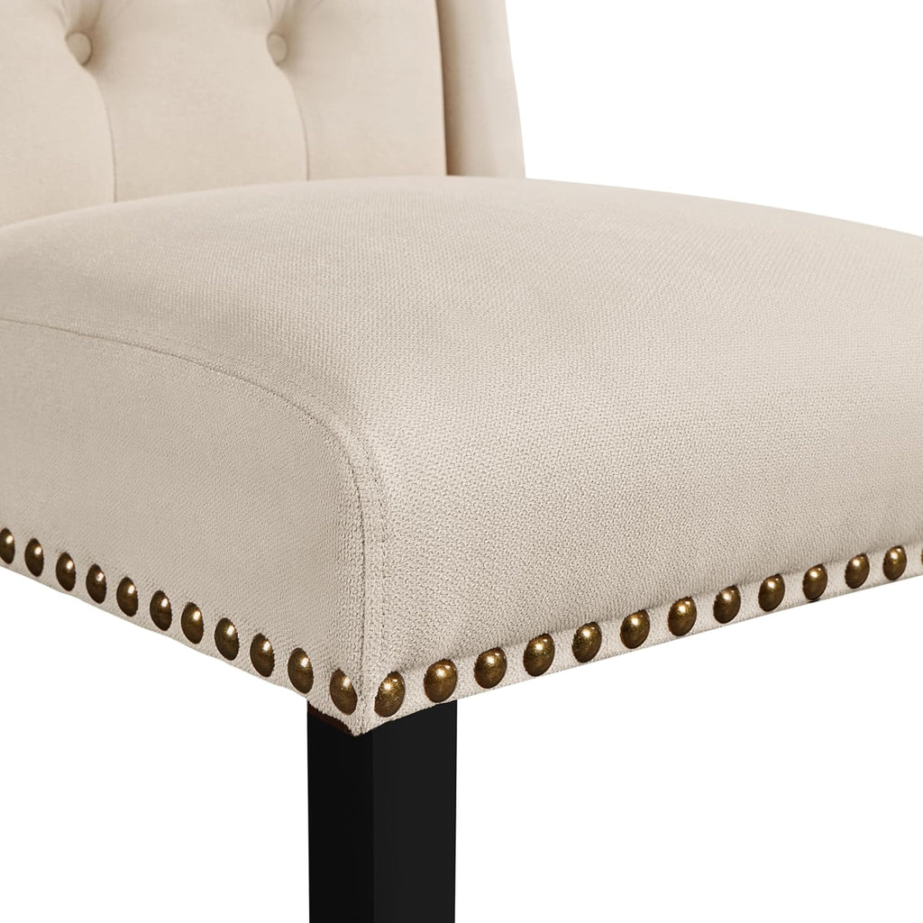 2026 Yaheetech Set 6 Sedie Sala da Pranzo Tessuto Imbottite Eleganti Gambe in Legno Massello Schienale Alto con Bottoni Portata 140 KG Beige