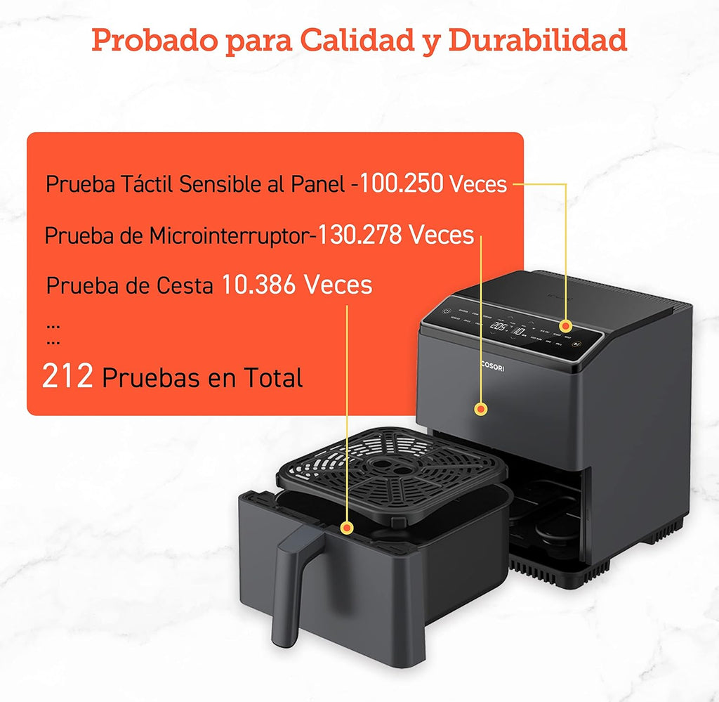 2026 Friteuse à air sans huile COSORI 6,4 L, double chauffage, sans remuer ni préchauffer, avec recettes en espagnol et 12 programmes, gris foncé, modèle CAF-P583S