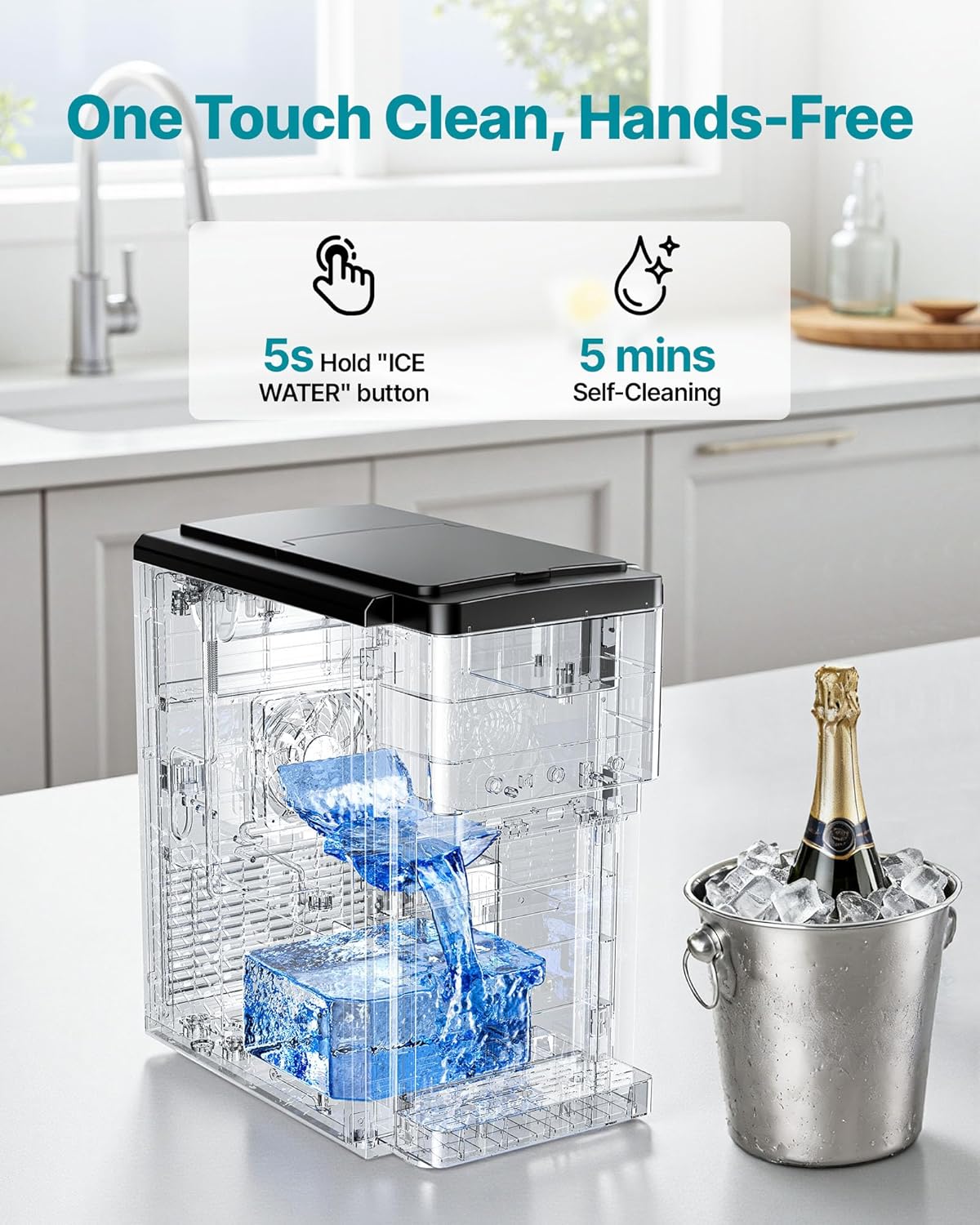 2026 VEVOR Distributeur d'Eau 3-en-1 avec Machine à Glaçons et Broyeur à Glace, Fontaine à Eau à Poser, pour Fête Cuisine Maison Bureau, Production Rapide de Cube 16 kg/24 h et 12 PCs/7 min, avec Pelle