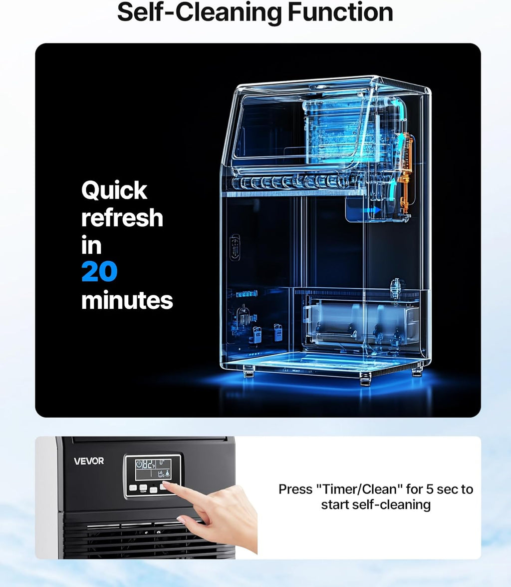 2026 VEVOR Machine à Glaçons Commerciale 36 kg/24 h, Appareil de Préparation de Glaçons avec Capacité de Stockage de 5 kg, 32 Cubes par Cycle, avec Écran LED et Nettoyage Automatique, Restaurant Bar