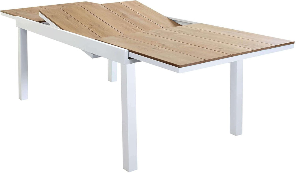 2026 MilaniHome.it - Table Set 200/300 x 100 cm, Aluminium Frame Including 10 Seats, White, Brown