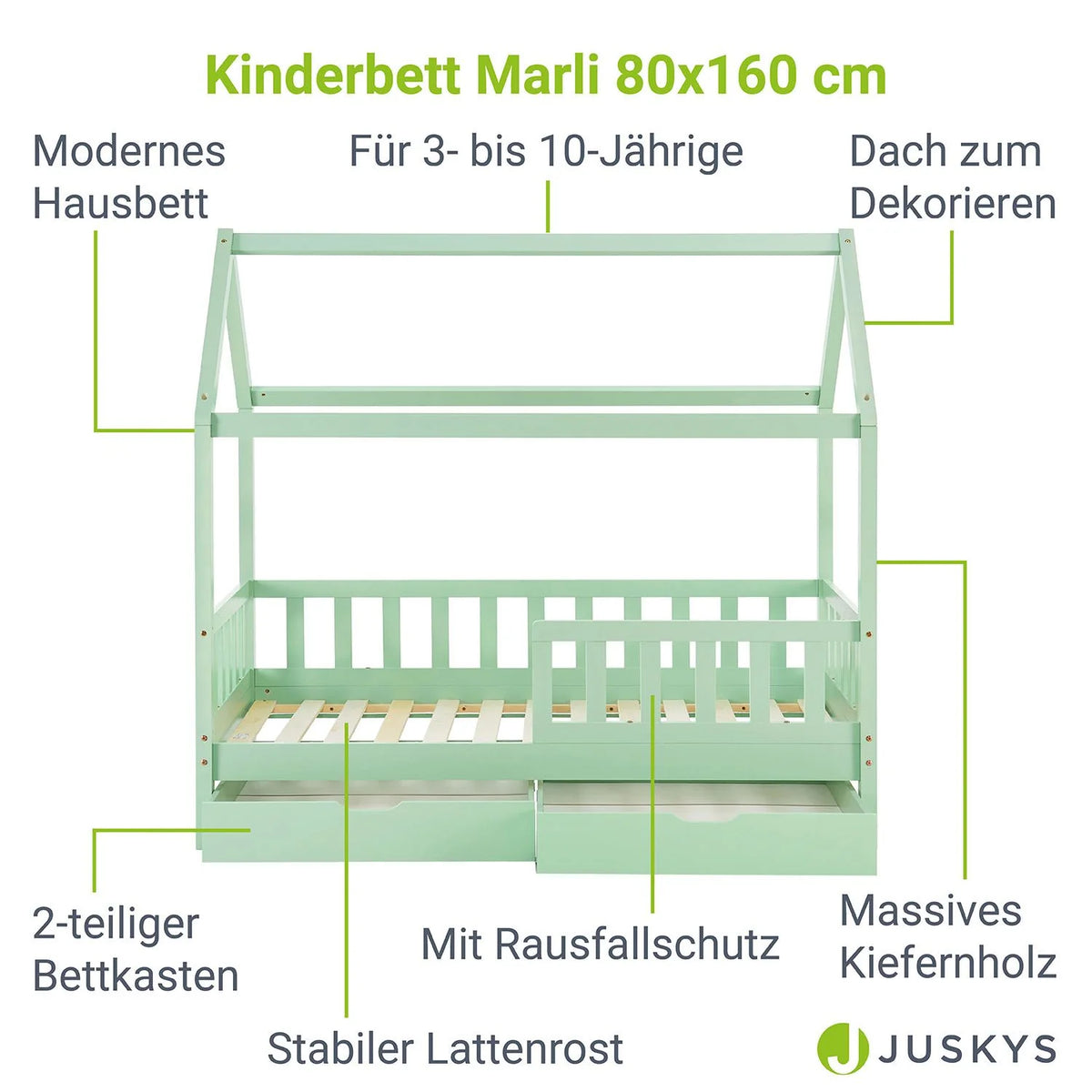 2026 Lit enfant Marli 2025, 80 x 160 cm, avec tiroirs de rangement
