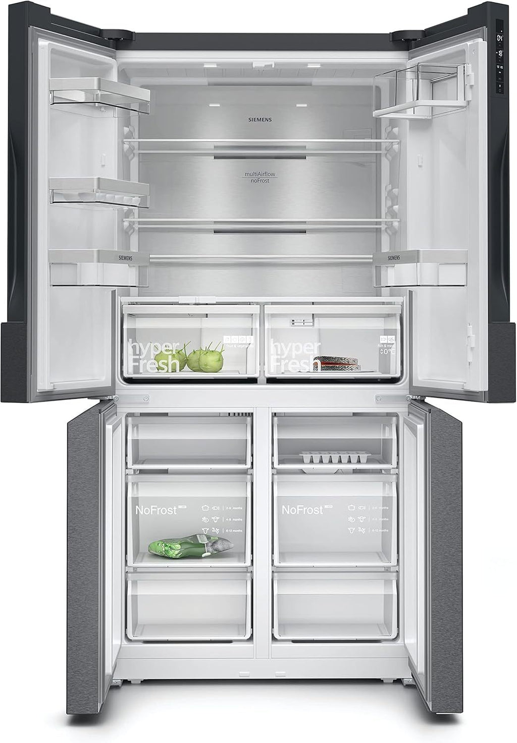 2026 SIEMENS KF96NVPEA iQ300 Multi-Door-Kühlschrank, 183 x 91 cm, 405 L Kühlen & 200 L Gefrieren, hyperFresh längere Frische, noFrost nie wieder abtauen, superCooling schnellere Kühlung