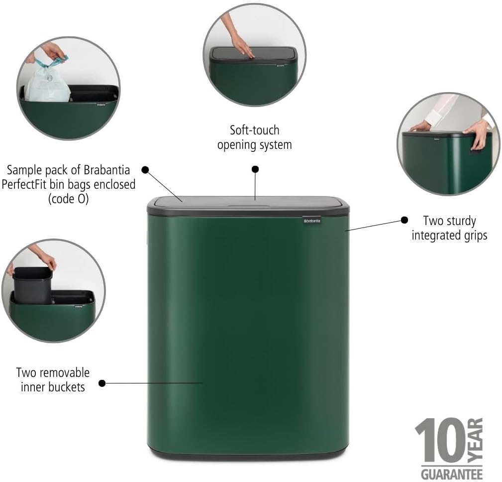 2026 Poubelle Brabantia, acier mat, anti-traces de doigts, 2 x 30 L