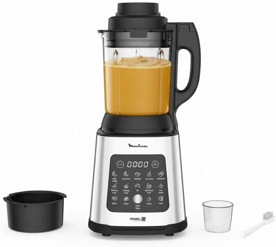 2026 Moulinex Blender chauffant, 1400 W, 10 programmes automatiques, Lames amovibles, Fonction nettoyage en profondeur, Panier vapeur, Perfectmix Cook LM83SD10, Métal(Noir/Argent)
