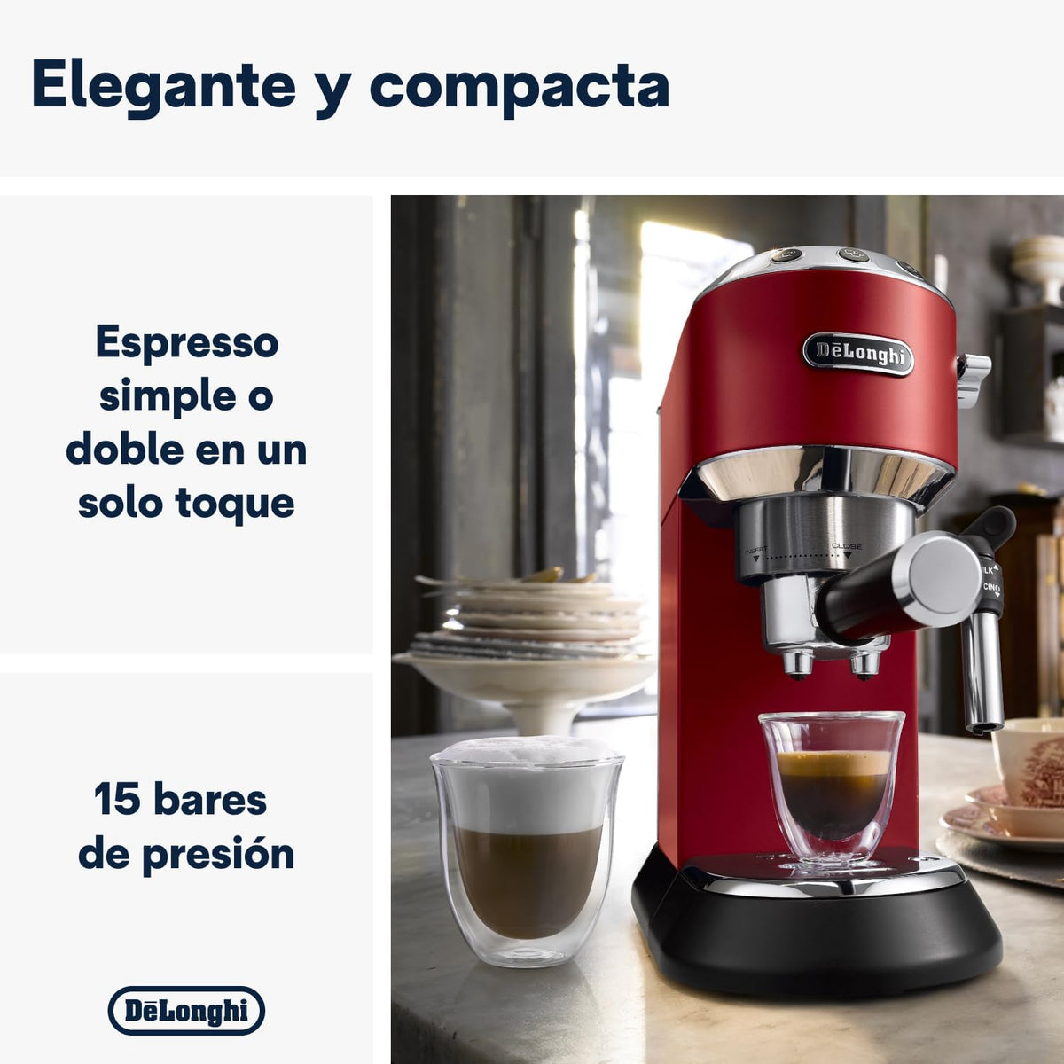 2026 De'Longhi Dedica – Cafetière à pompe en acier inoxydable pour café moulu ou individuel, expresso et cappuccino, réservoir de 1,3 litre, système anti-goutte, modèle EC685.M, couleur métal
