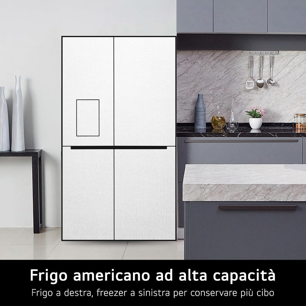 2026 GSLE91MBAC Frigorifero Americano Side-by-Side, Classe C, Frigorifero No Frost, 628L, Wi-Fi, Tecnologia Door&Linear Cooling, Fresh Converter, Dispenser Senza Allaccio, UVnano, Metal Sorbet