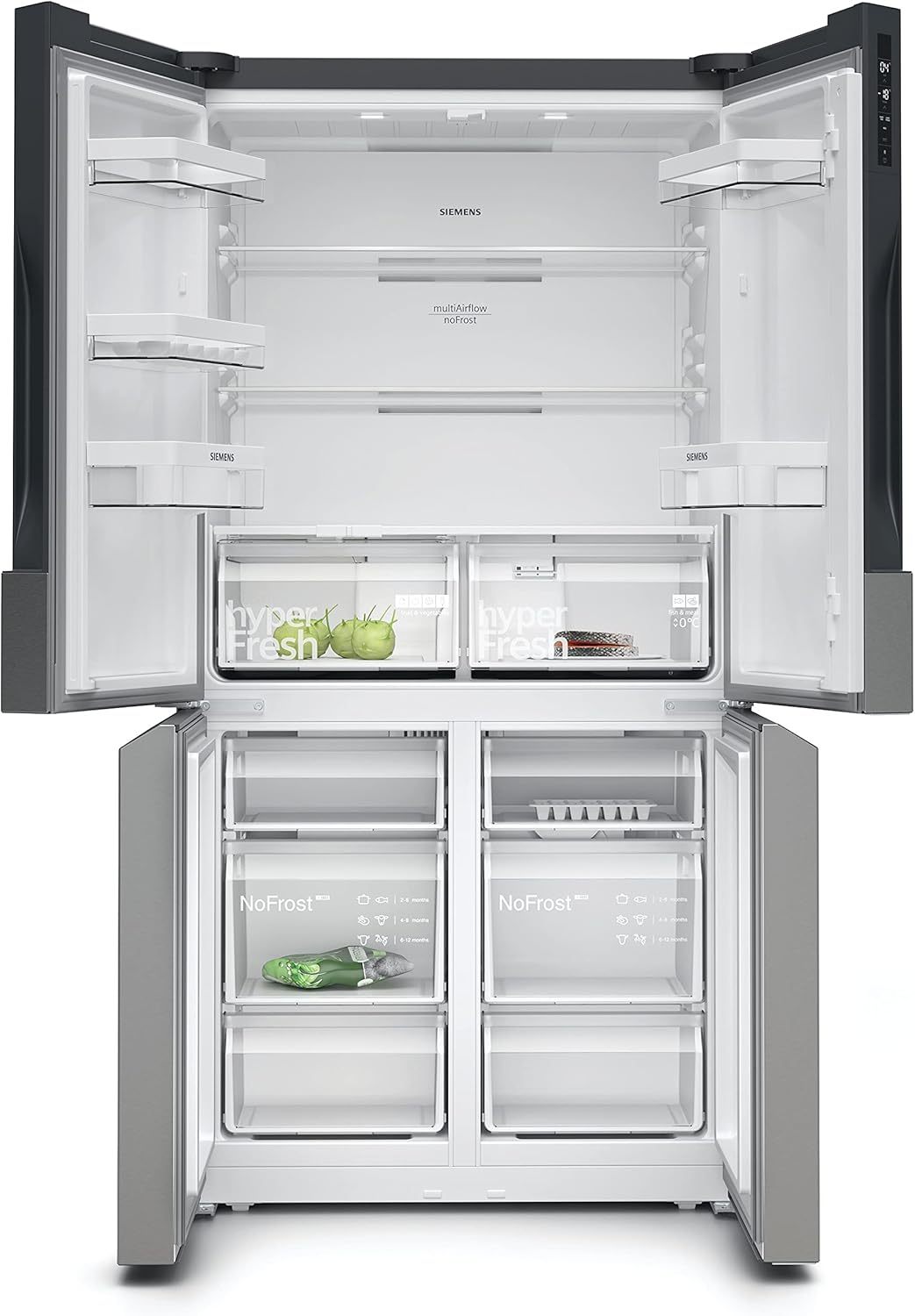 2026 SIEMENS KF96NVPEA iQ300 Multi-Door-Kühlschrank, 183 x 91 cm, 405 L Kühlen & 200 L Gefrieren, hyperFresh längere Frische, noFrost nie wieder abtauen, superCooling schnellere Kühlung