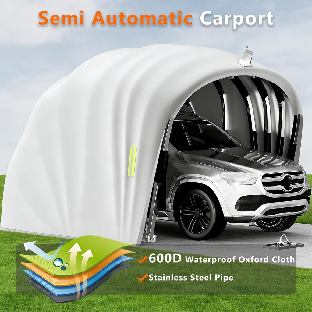 2026 Abri De Voiture Semi-Automatique en Acier Inoxydable, Abri Voiture Exterieur Pliable, Garage Mobile Exterieur, L 5,5m x W 2.5 x H 2.3m / L 5,9m x W 2,7 x H 2,45 m (Gris) (5.9 x 2.7 x 2.45m)