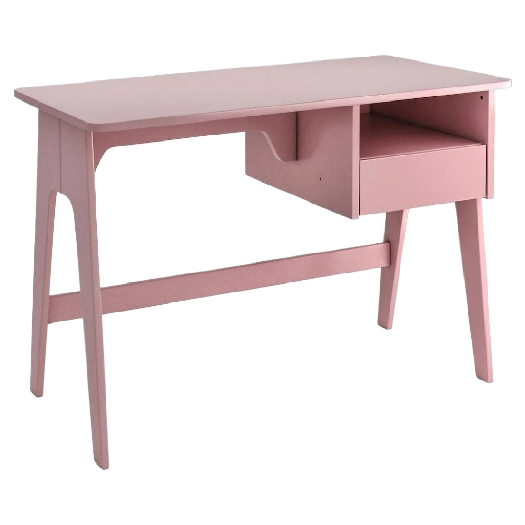 2026 Bureau rose pastel scandinave – design épuré avec tiroir intégré