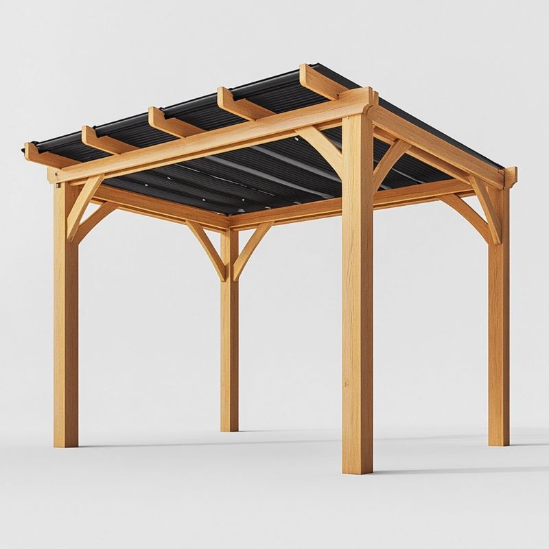 2026 Tonnelle de jardin en bois 3x3 m avec toit en polycarbonate noir pour extérieur