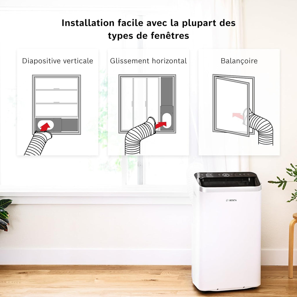 2026 Bosch Cool 4000 Portable AC - 3 en 1 Climatiseur, Déshumidificateur, Ventilateur - 2,6 kW pour les pièces jusqu'à 35m² - Avec Mode Auto, Mode Silencieux et Mode Veille (48 db (A)) [Classe A+]