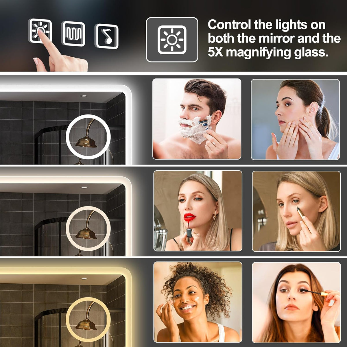 2026 Miroir de salle de bain S'bagno avec éclairage 1200 x 700 mm, IP44, LED, Bluetooth, antibuée, 3 couleurs de lumière (3 000 K, 4 000 K, 6 500 K), intensité variable, mémoire, vertical ou horizontal. Miroirs de salle de bain avec LED.