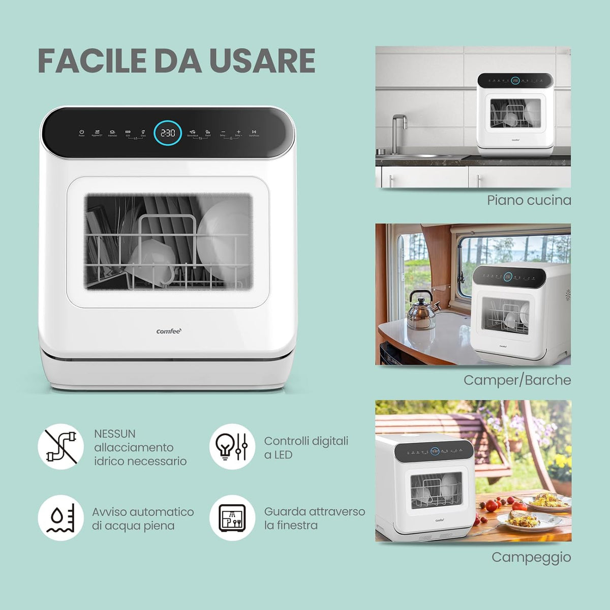 2026 Mfd42S110W-It Lavastoviglie A Libera Installazione Con 3 Coperti, 7 Programmi, Tocca Controllo, Display A Led, Avvio Ritardato E Funzione Di Lavaggio Fuori Stagione, Bianco