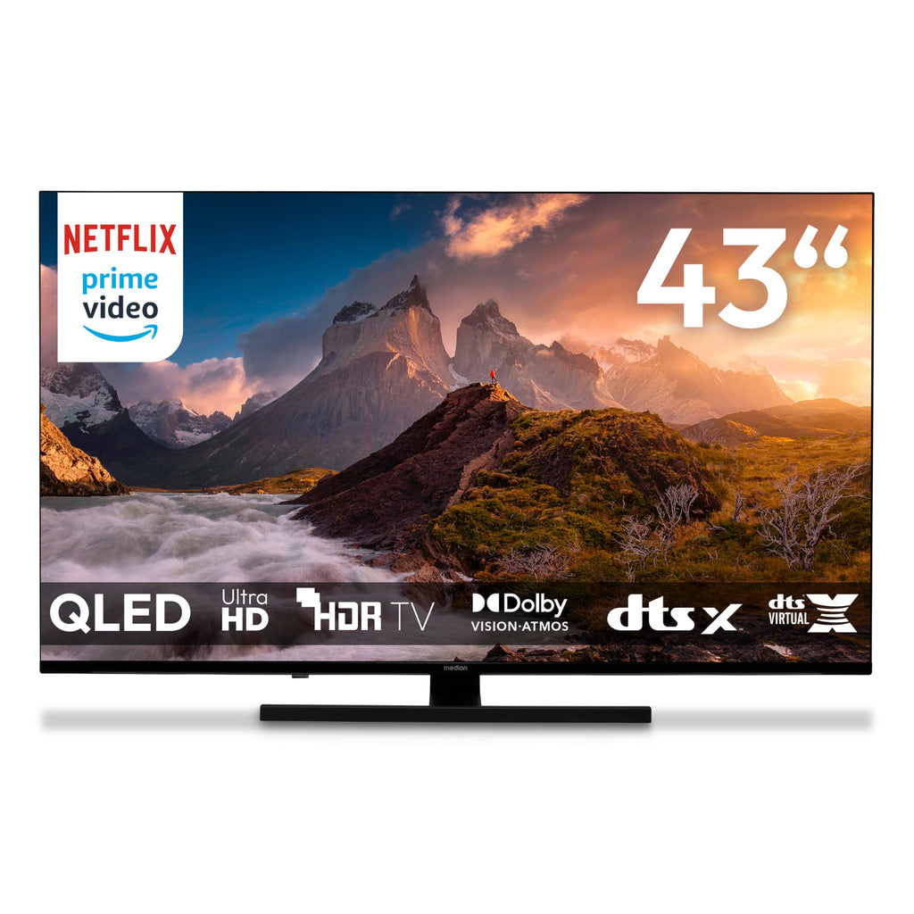 2026 MEDION TV 43 Pouces (108 cm) QLED Television (Smart TV, 4K, Dolby Vision HDR, Prime Video, Disney+, Dolby Atmos, DTS X, Compatible avec Google TV, PVR