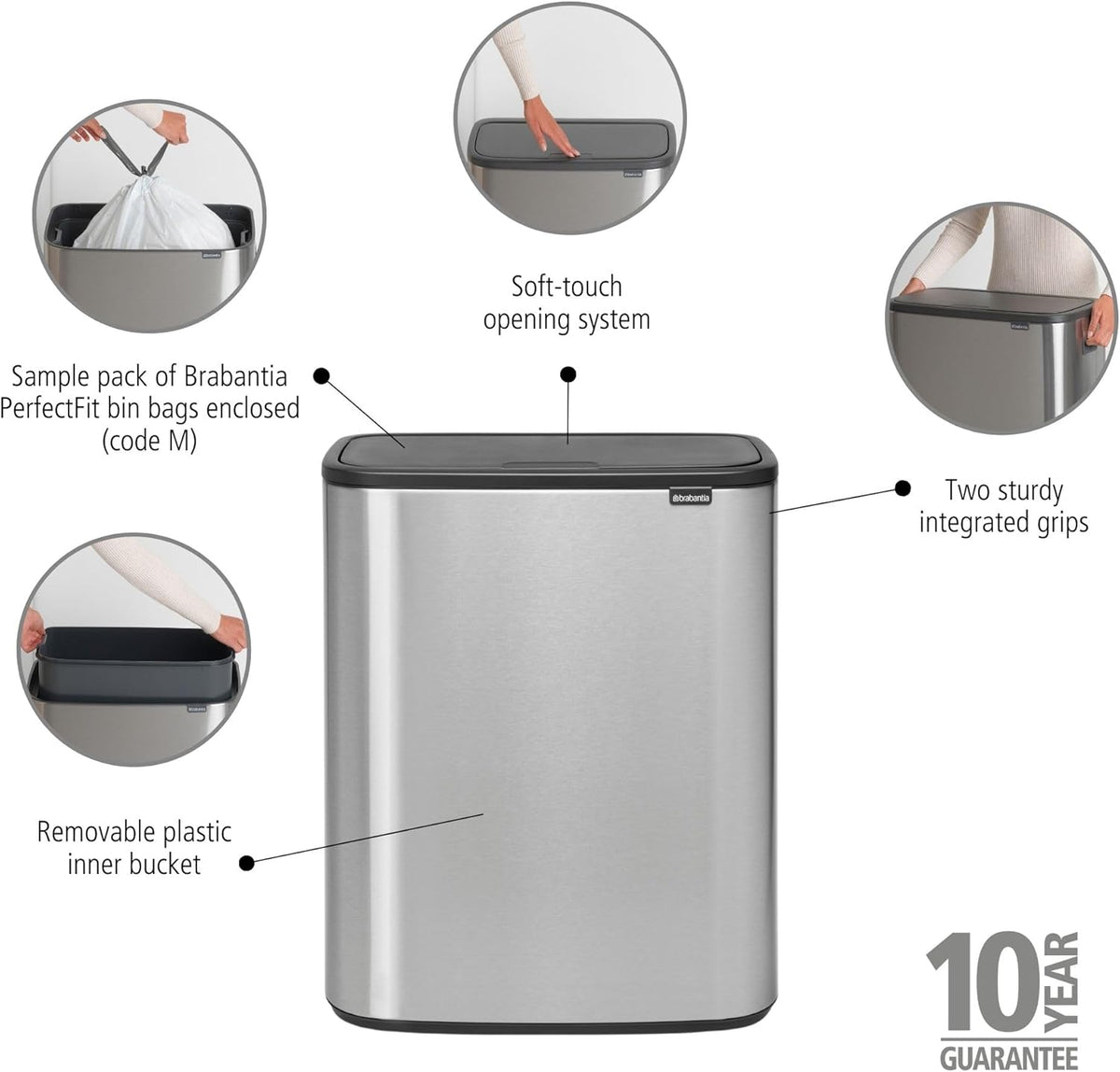2026 Poubelle Brabantia, acier mat, anti-traces de doigts, 2 x 30 L