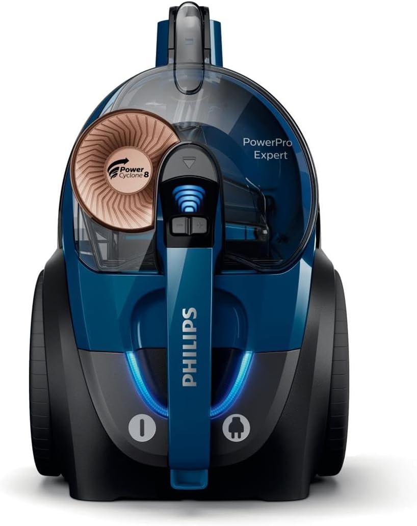 2026 PowerPro Expert Aspirapolvere Senza Sacco, Motore Potente da 900W, Filtro HEPA Allergy Lock, TriActive+ per Pavimenti e Tappeti, Blu (FC9745/09)