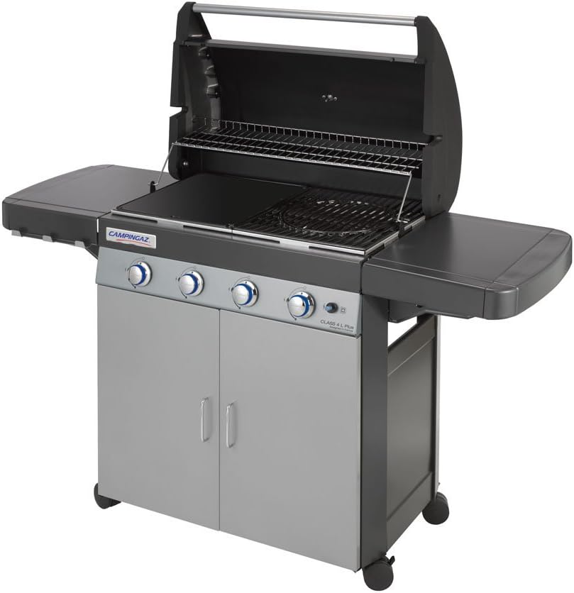 2026 Campingaz Barbecue à gaz Class 4 L Plus, 4 brûleurs, Puissance 12.8kW, Système de nettoyage facile InstaClean, Grille et plancha en fonte double émaillage, 2 tablettes latérales