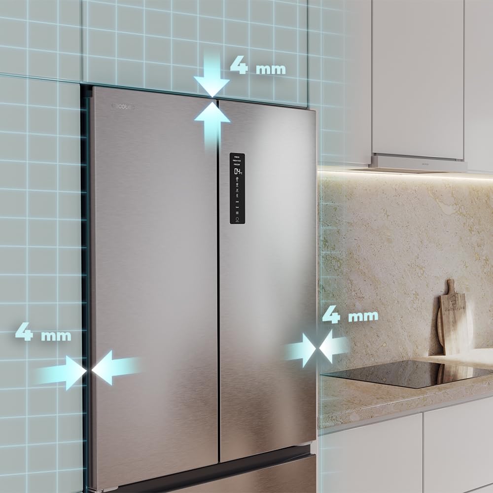 2026 Cecotec Réfrigérateur Porte Française de 4 Portes Semi-Intégrable 458L Total No Frost Bolero CoolMarket F2D 458 SBI Inox E, Hauteur 189 cm et 83 cm La