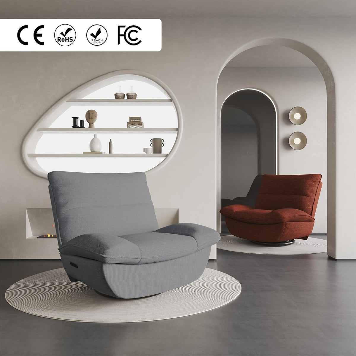 2026 Fauteuil inclinable FLEXISPOT XC6, canapé pivotant à bascule, fauteuil TV avec dossier réglable, fauteuil inclinable pour chambre, salon et home cinéma (beige)