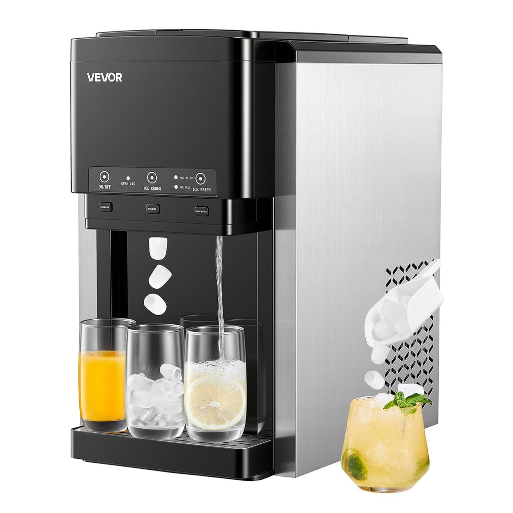 2026 VEVOR Distributeur d'Eau 3-en-1 avec Machine à Glaçons et Broyeur à Glace, Fontaine à Eau à Poser, pour Fête Cuisine Maison Bureau, Production Rapide de Cube 16 kg/24 h et 12 PCs/7 min, avec Pelle