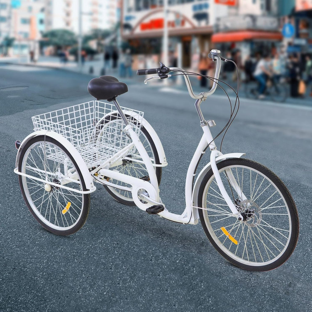 2026 26 Pollice 6 Marce 3 Ruote Triciclo Bicicletta per Adulti Anziani con Cestino Bianco Anziani Donne Per Trike Bike Ciclismo Porta