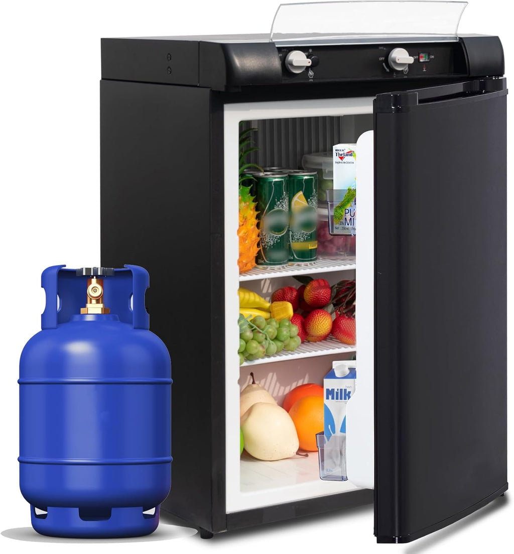 2026 SMETA Frigo Trimixte 60L, 12V/220V/Gaz, Frigo Camping Gaz, Mini Frigo Silencieux pour Camping-Car, Caravane, Camion et Fourgon, Réfrigérateur Portable Noir