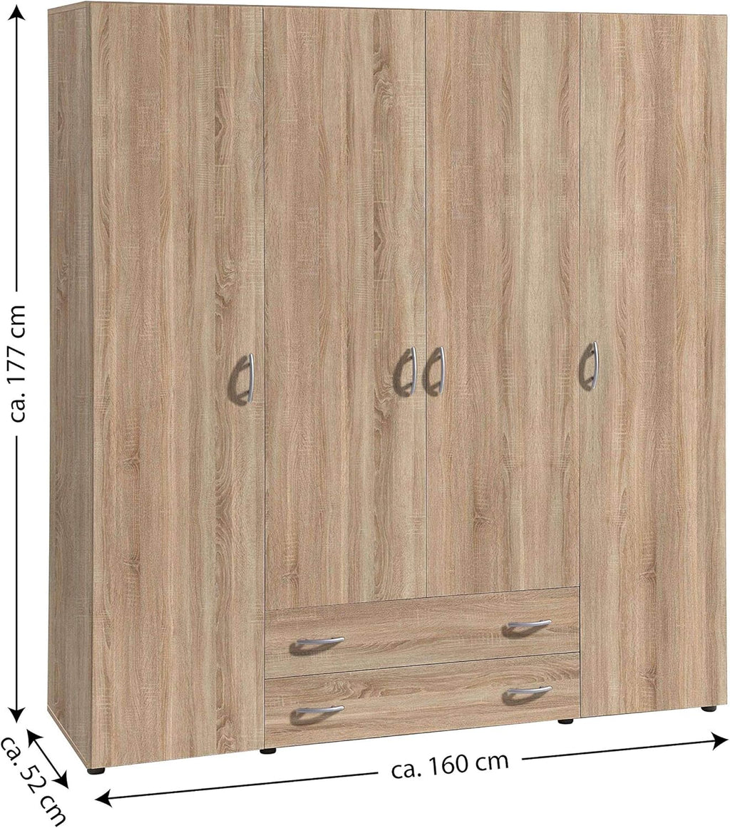 2026 AVANTI TRENDSTORE - Balu 2.3 and 4, hinged door wardrobe, available in 2 different colours and 3 different widths (brown, 4 doors)