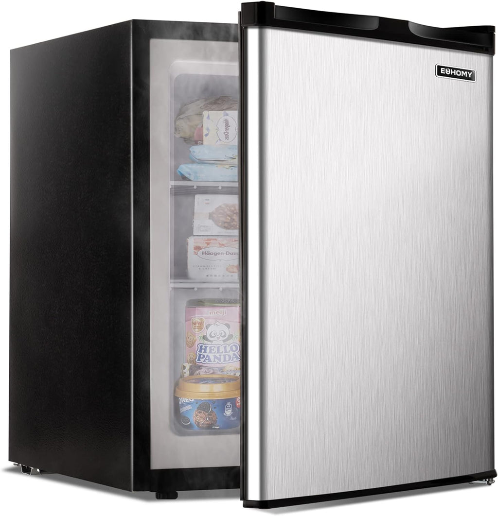 2026 Congélateur vertical 2025 de 85 litres (3 pi³). Porte réversible simple en acier inoxydable. Congélateur compact pour la maison, les résidences étudiantes, les appartements et les bureaux (argenté).