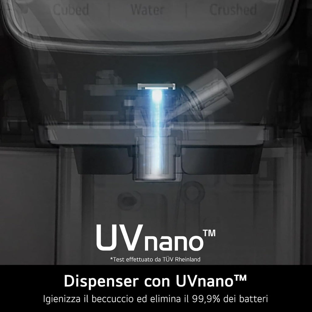 2026 GSLE91MBAC Frigorifero Americano Side-by-Side, Classe C, Frigorifero No Frost, 628L, Wi-Fi, Tecnologia Door&Linear Cooling, Fresh Converter, Dispenser Senza Allaccio, UVnano, Metal Sorbet