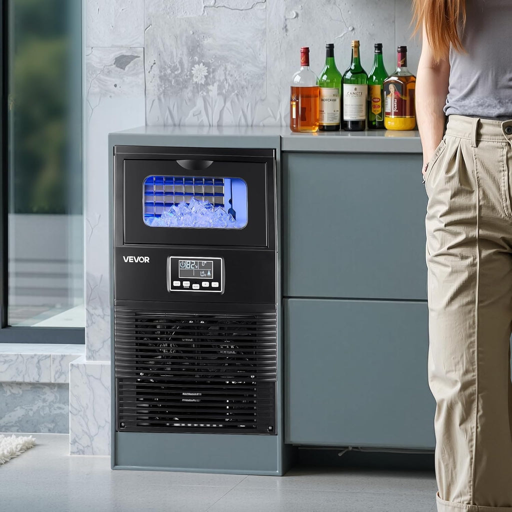 2026 VEVOR Machine à Glaçons Commerciale 36 kg/24 h, Appareil de Préparation de Glaçons avec Capacité de Stockage de 5 kg, 32 Cubes par Cycle, avec Écran LED et Nettoyage Automatique, Restaurant Bar