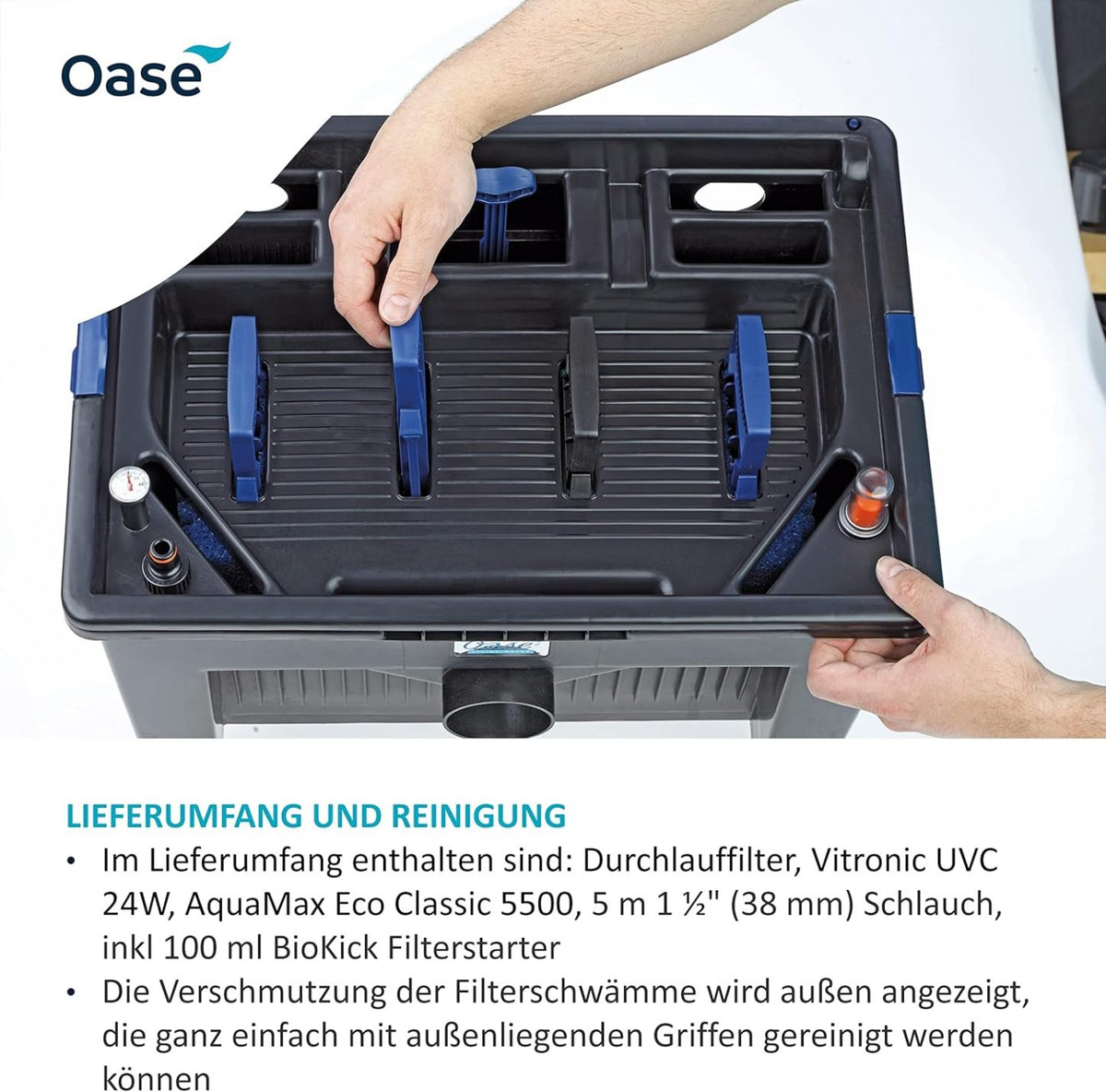 2026 OASE 56789 Durchlauffilter BioSmart Set 36000 geeignet für Teiche bis 36 m³, Filtersystem, Filterkomplettset inkl Filtermaterial, Teichpumpe und UVC Klärer