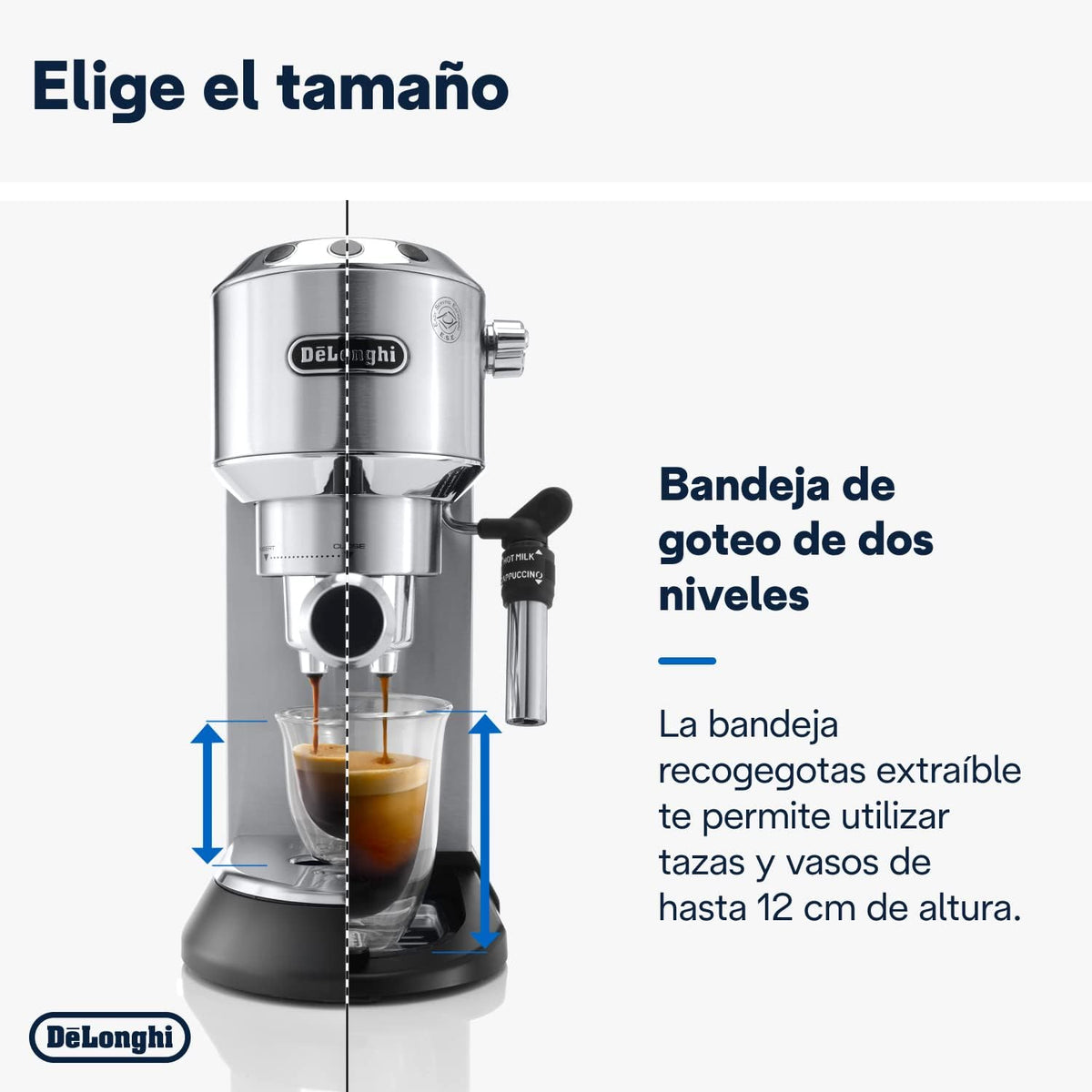 2026 De'Longhi Dedica – Cafetière à pompe en acier inoxydable pour café moulu ou individuel, expresso et cappuccino, réservoir de 1,3 litre, système anti-goutte, modèle EC685.M, couleur métal
