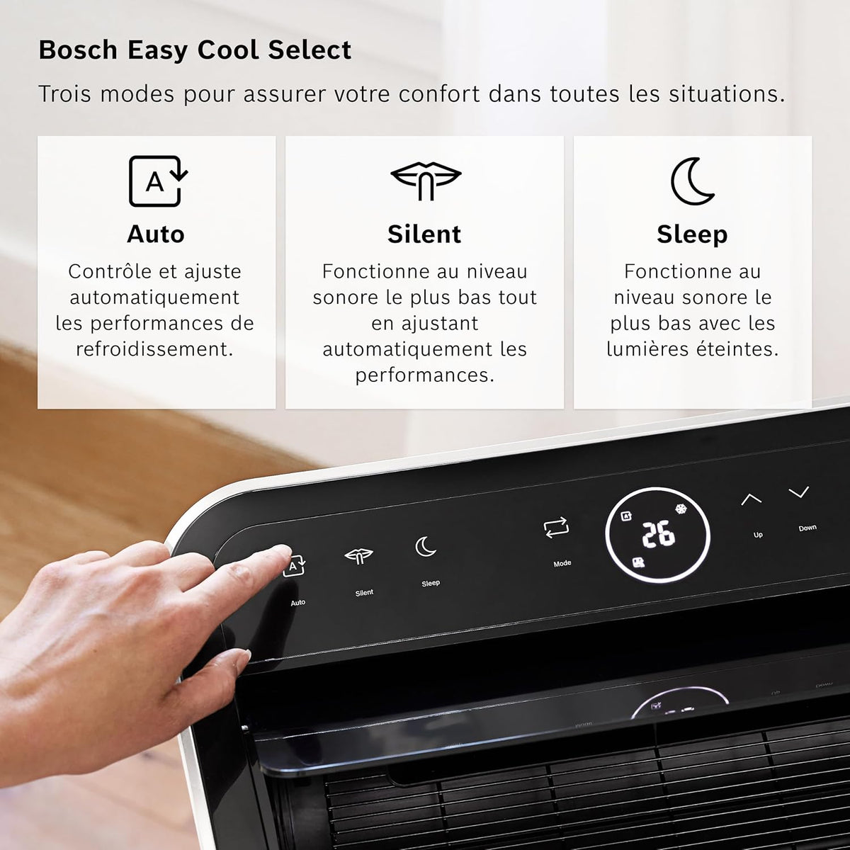 2026 Bosch Cool 4000 Portable AC - 3 en 1 Climatiseur, Déshumidificateur, Ventilateur - 2,6 kW pour les pièces jusqu'à 35m² - Avec Mode Auto, Mode Silencieux et Mode Veille (48 db (A)) [Classe A+]