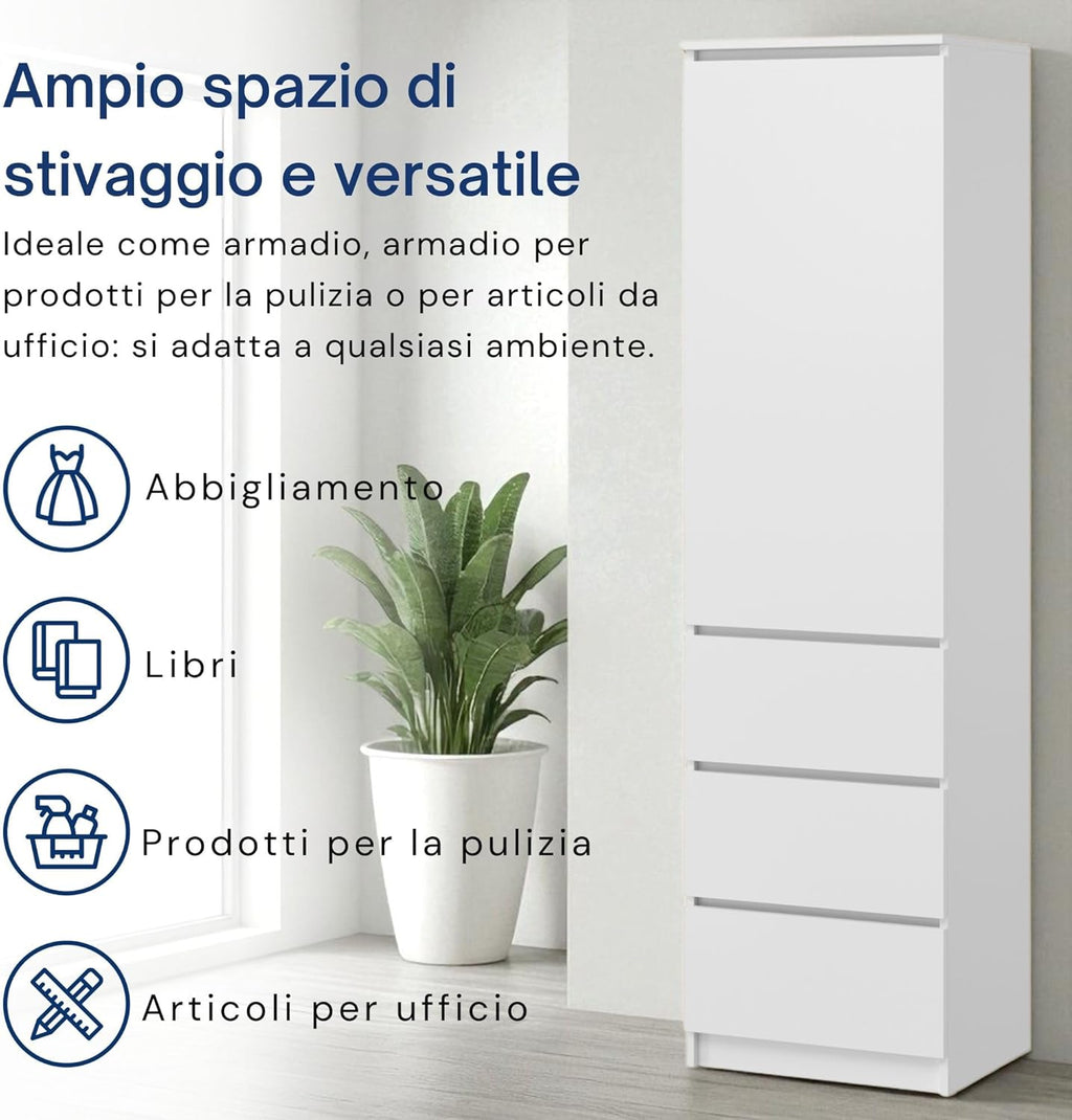 2026 Home Collective Multi-purpose Wardrobe, Wardrobe, Wardrobe with 3 Shelves and 3 Drawers | Compact and Functional Wardrobe for Bedroom, Hallway or Study | 50 x 40 x 180 cm (WxDxH) | White