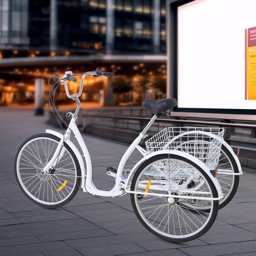 2026 26 Pollice 6 Marce 3 Ruote Triciclo Bicicletta per Adulti Anziani con Cestino Bianco Anziani Donne Per Trike Bike Ciclismo Porta