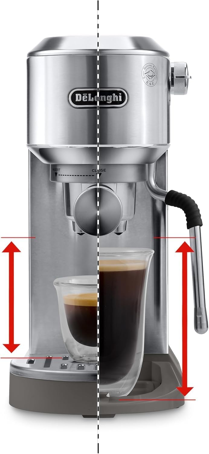 2026 De'Longhi Dedica – Cafetière à pompe en acier inoxydable pour café moulu ou individuel, expresso et cappuccino, réservoir de 1,3 litre, système anti-goutte, modèle EC685.M, couleur métal