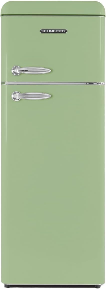 2026 SCHNEIDER SCDD208VVA, Réfrigérateur 2 portes, 211L (172+39), Froid statique, Dégivrage automatique, 3 clayettes verre, Thermostat réglables, Pieds réglables,Vert amande