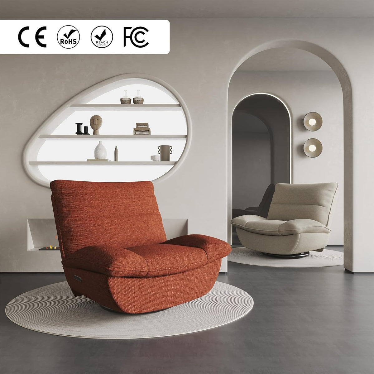 2026 Fauteuil inclinable FLEXISPOT XC6, canapé pivotant à bascule, fauteuil TV avec dossier réglable, fauteuil inclinable pour chambre, salon et home cinéma (beige)