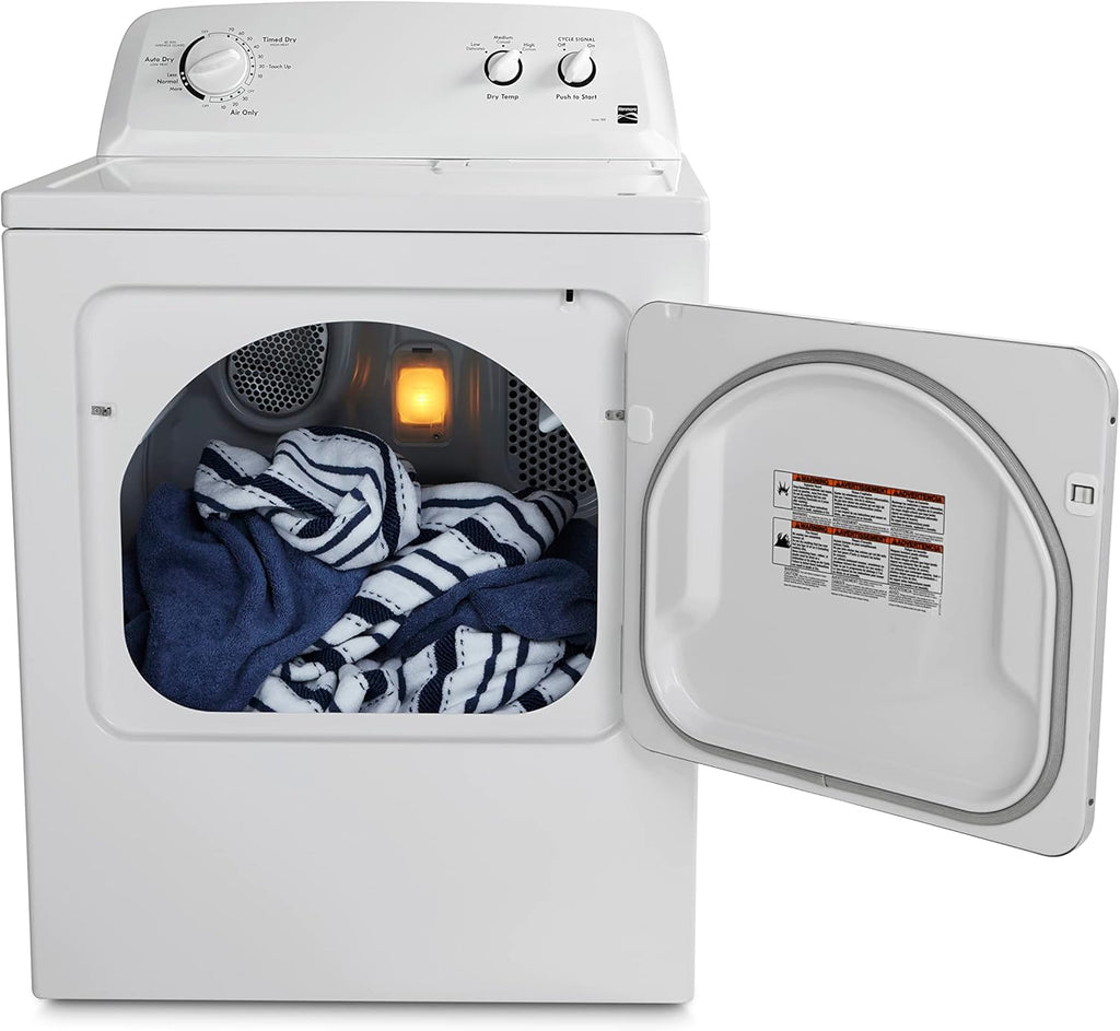 2026 Sèche-linge électrique Kenmore à chargement frontal de 74 cm (29 po) avec protection anti-froissage et capacité totale de 198 litres (7 pi³), blanc